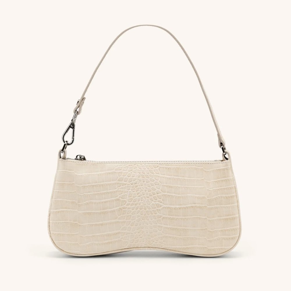 Elegant Cream Croc-Embossed Shoulder Bag